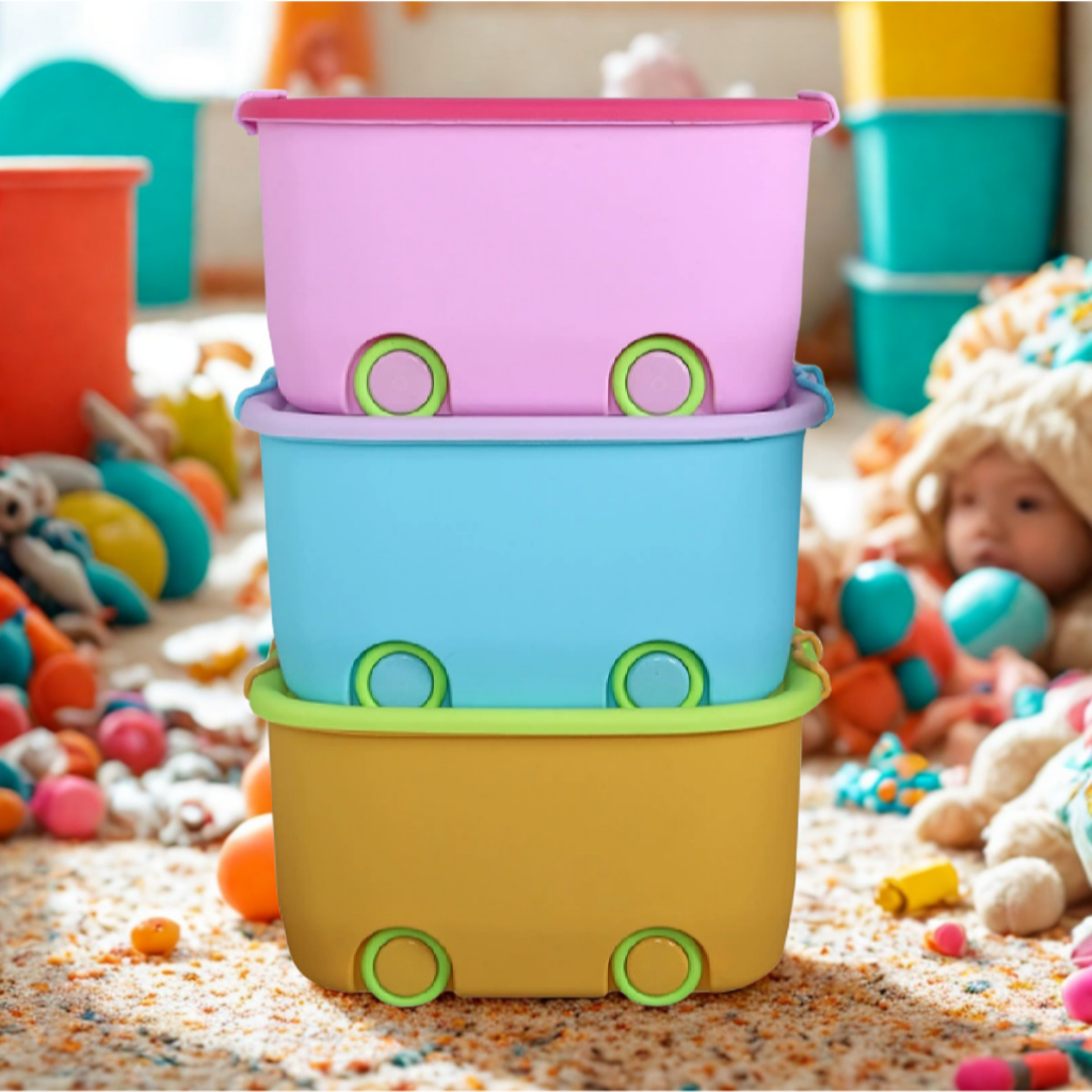 Kit 3 Caixas Organizadoras de Brinquedos 50L Colorida com Rodinhas ...