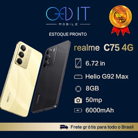 Realme C75 5G 256GB 8GB RAM Processador MediaTek Helio G92 Max Câmera 50MP Bateria de 6000Mah Versão Global