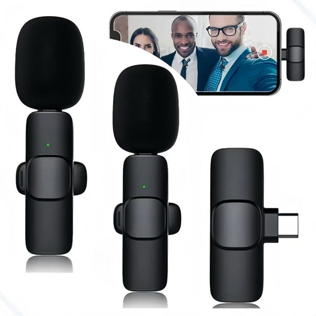 Microfone Celular Lapela  Sem Fio para iphone e Tipo c Profissional Karaokê 2 Microfone