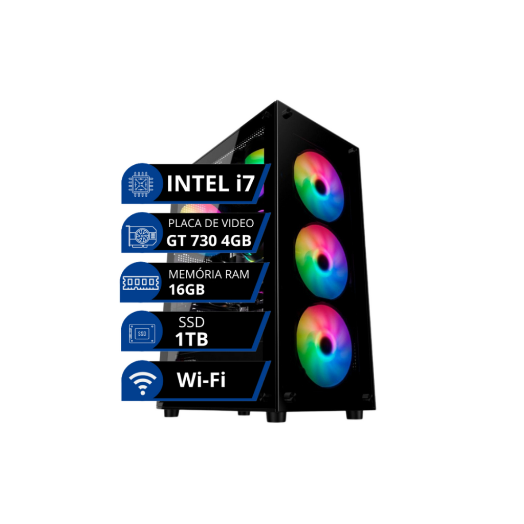 Pc gamer i7 placa de video 4GB/ SSD 1TB /16GB/Fonte 500W/Wifi + NOTA FISCAL+ GARANTIA