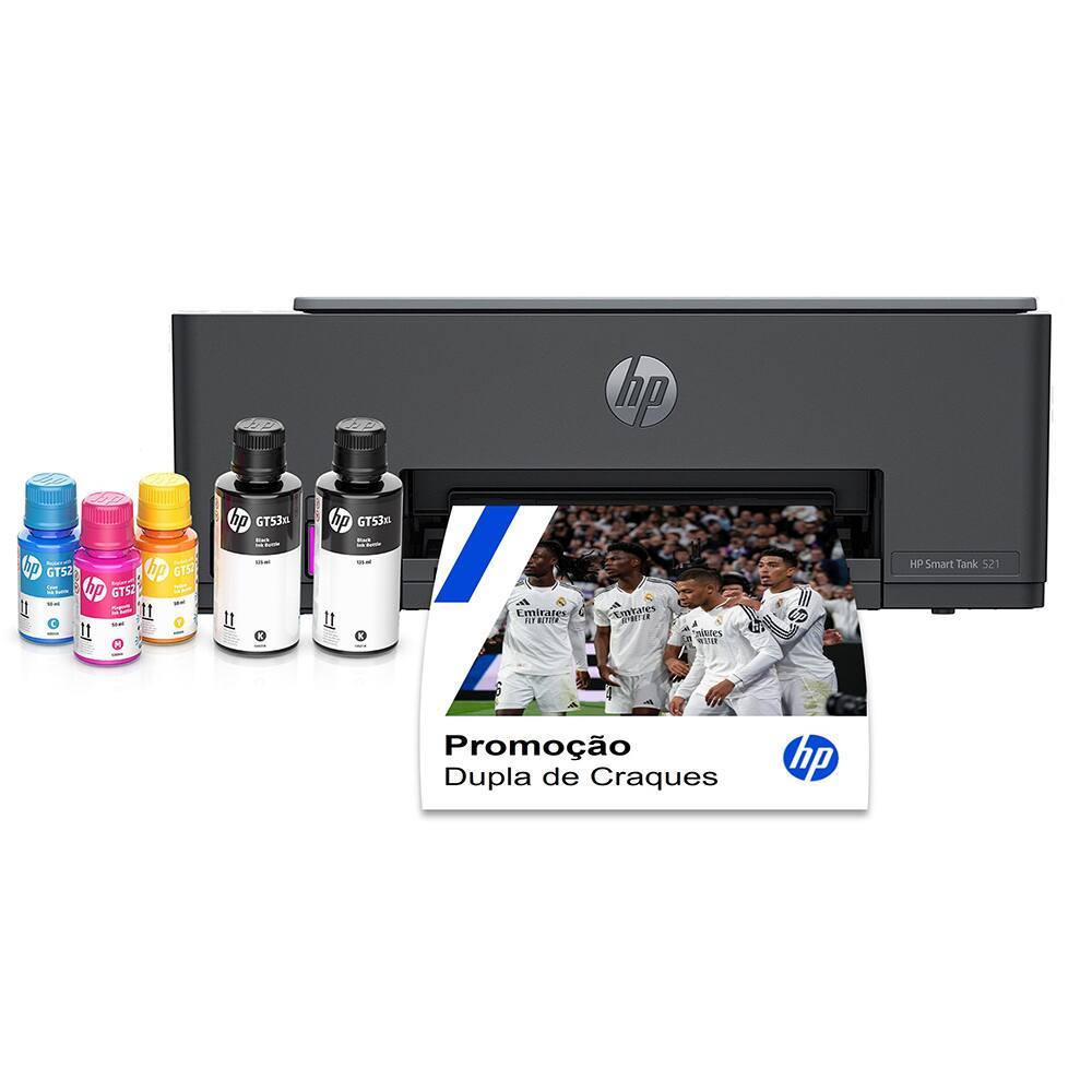 Impressora Multifuncional HP Smart Tank 521 Tanque de Tinta, Colorida, Conexão USB, Bivolt - Não tem Wifi
