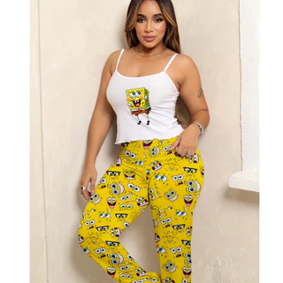 Conjunto pijama blogueira personagem amarelo blusa branca em Oferta na Shopee