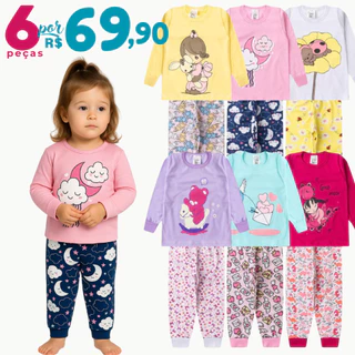 Kit 6 Peças Pijama Infantil Bebe Menina em Oferta na Shopee