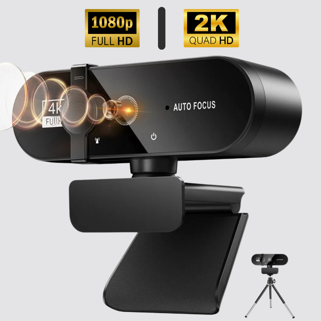 Webcam 1080p ou 2K Tripé Retrátil Usb Com o Microfone Autofoco Para Computador Notebook Live Gaming