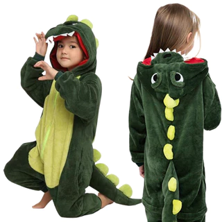 Pijama Macacão de Dinossauro Infantil Unisex - Super quentinho e confortável em Oferta na Shopee