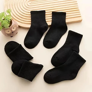 Kit 9 Pares Meia Infantil Moda Escolar Preta Cano Longo Algodão Conforto Menina e Menino
