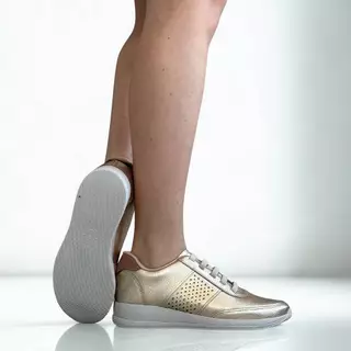 Tênis feminino Usaflex aj1201 couro confortável dourado em Oferta na Shopee