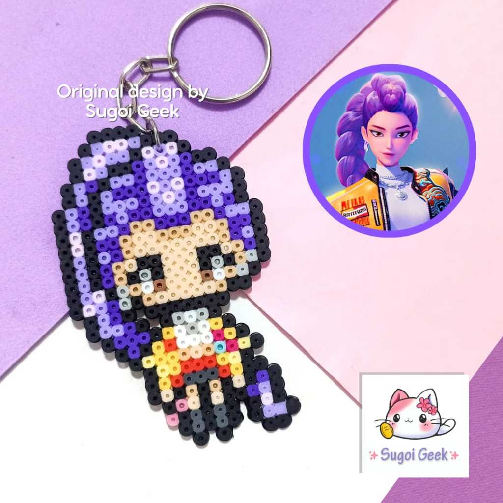Chaveiro Kpop Demon Hunters Huntrix e Saja Boys Hama Beads Pixel Arte ...