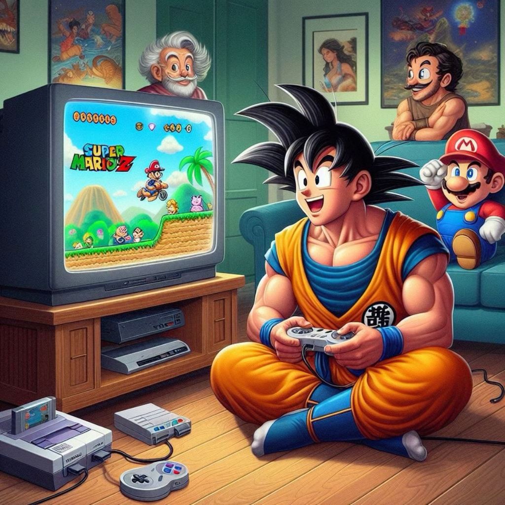 Papel de parede Adesivo I Goku jogando Mario I 1x1 metro