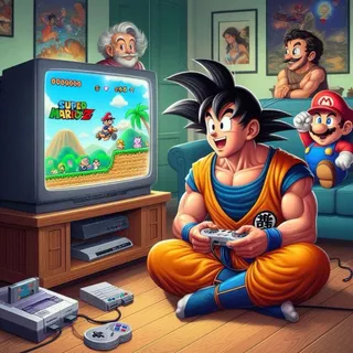 Papel de parede Adesivo I Goku jogando Mario I 1x1 metro