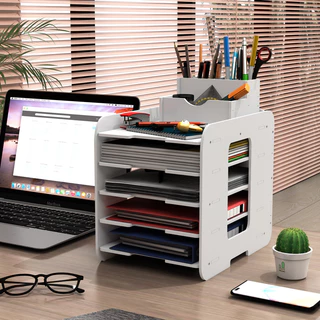 Organizador De Mesa 4 Níveis Para Documentos E Escritório - Gaveteiro Multifuncional Com Prateleiras