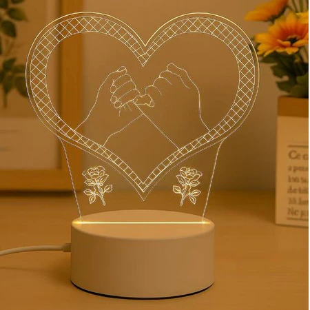 Luminária Decorativa LED de Mesa Modelo Corações 3D Criativa