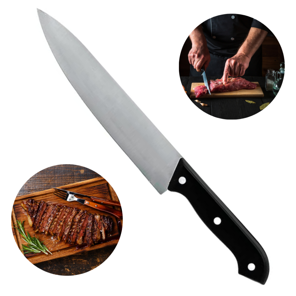 Faca De Chef Profissional De Cozinha Em Inox Com Cabo Preto | Shopee Brasil