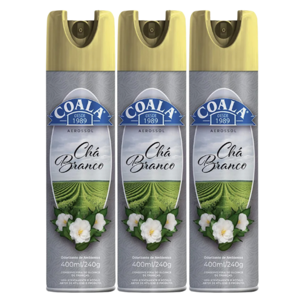 Kit 3x Odorizante De Ambientes Spray Aerossol Coala Chá Branco 400ml ...