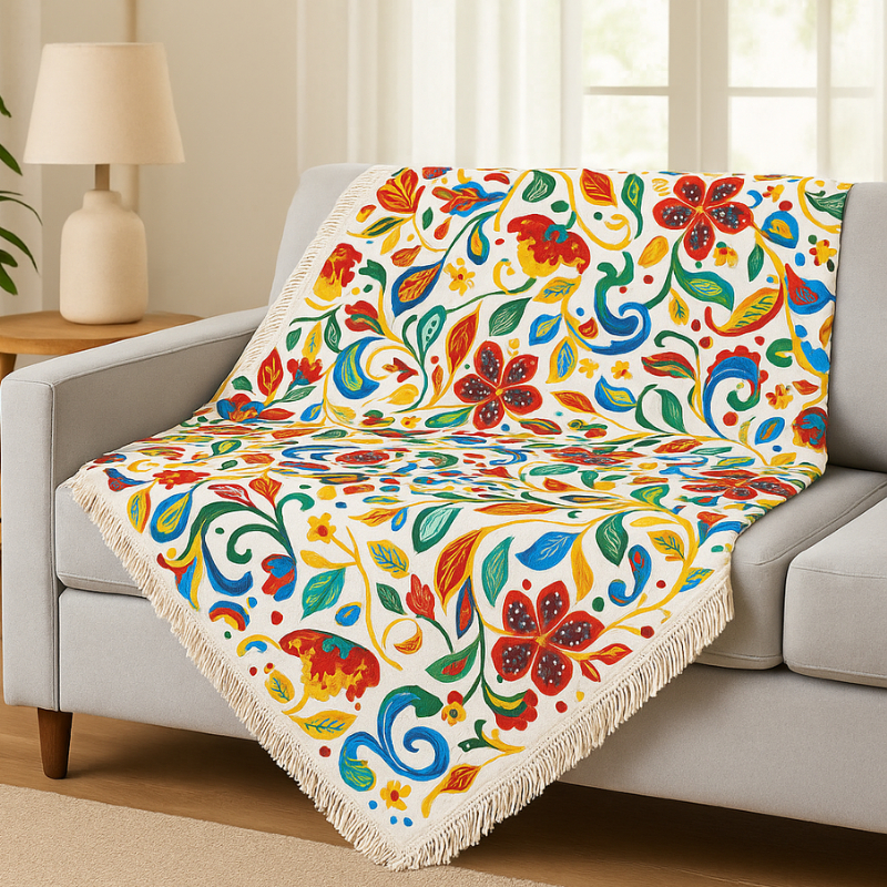 Manta Xale Sofá Cama Poltrona Franja Jacquard Estampado 1,50m
