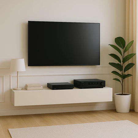 Rack suspenso para painel ou tv até 55 polegadas 2 portas 1,10m off white paris