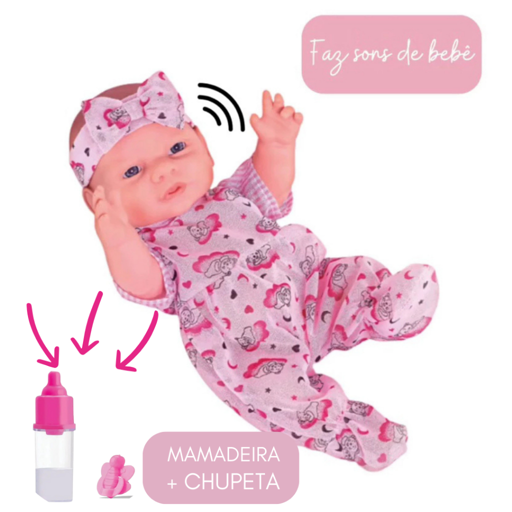 Boneca Com Chupeta Pepita Com Mamadeira Com Sons De Bebê Milk Fofa Que ...