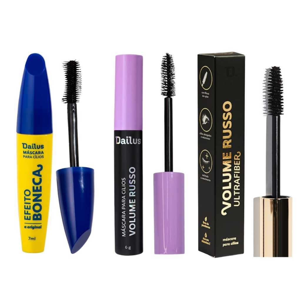 Máscara Cilios Volume Russo UltraFiber Dailus Efeito Boneca Seca Rápido ...