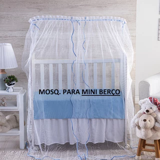 MOSQUITEIRO PARA ******   MINI BERÇO ****** TULE BRANCO COM VIES AZUL DELICADO em Oferta na Shopee