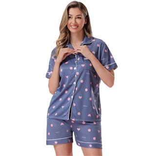 Z&D Lingerie Conjunto Pijama Feminino Curto Azul com Estampa de Corações e  Bolinhas SY11 em Oferta na Shopee