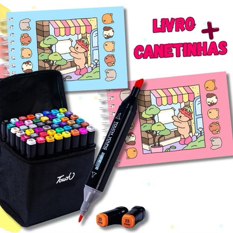 Kit Caneta Marcadora Livro De Colorir +48/60Cores Caneta Marcadora Com ...