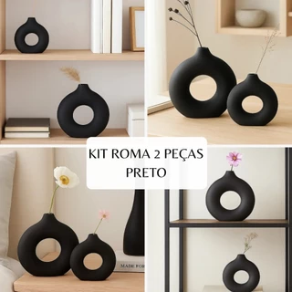 Kit 2 vasos Redondo Rosquinhas Donut Preto Abstrato Moderno Minimalista
