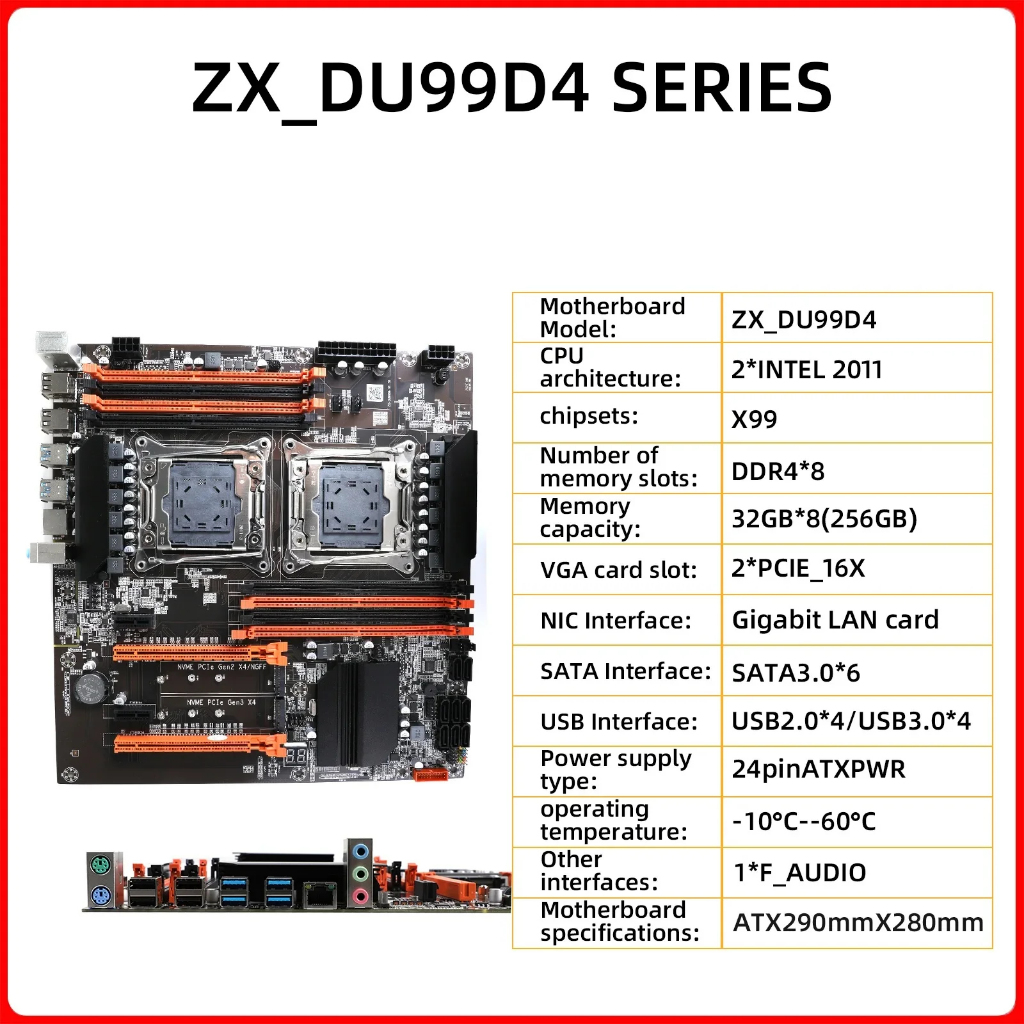 Placa Mãe X99 Dual Cpu Zx-du99d4 V1.41 Lga 2011 Ddr4 Nvme | Shopee
