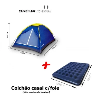 Barraca 2 Pessoas + Colchão Casal Inflavel COM FOLE (Não requer bomba p/encher) em Oferta na Shopee