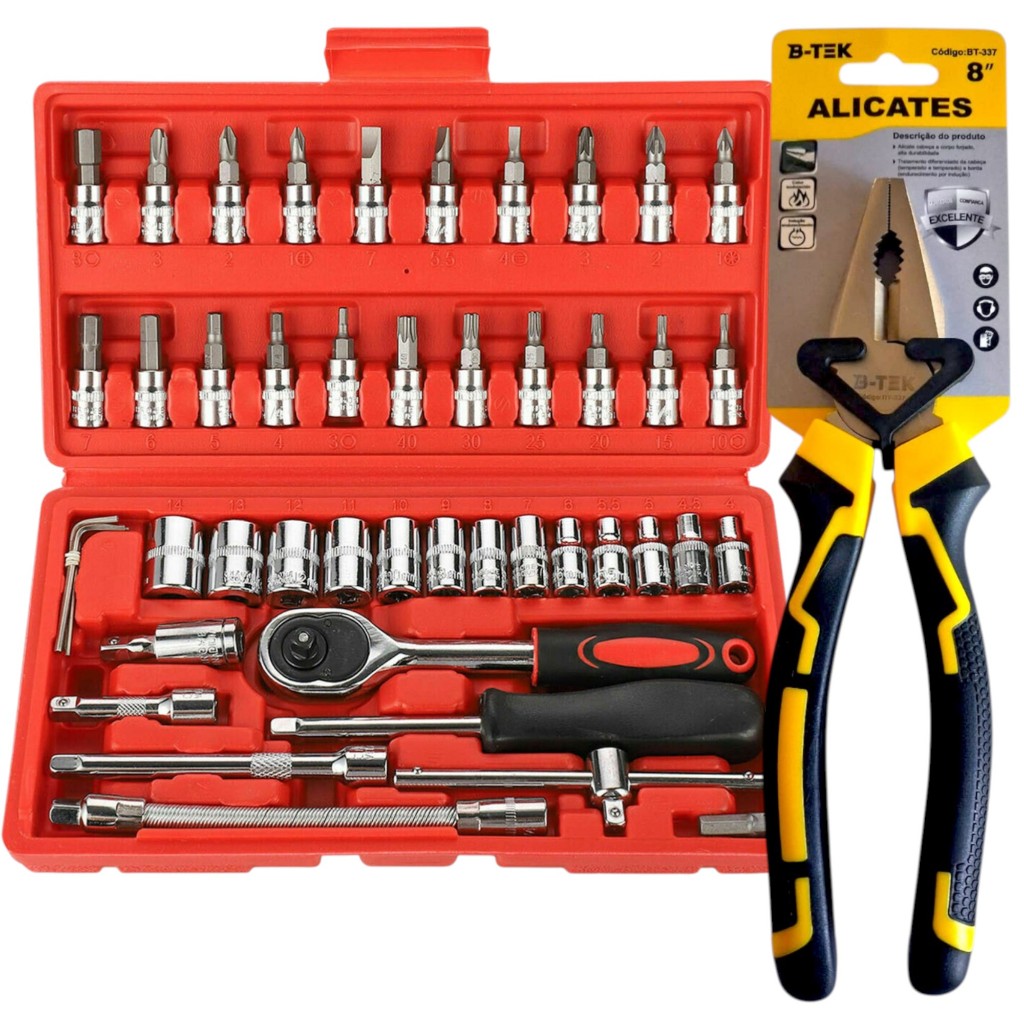 Combo B-TEK Kit Ferramentas 46 Peças com Maleta + Alicate