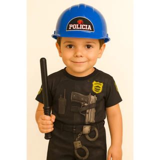 FANTASIA INFANTIL POLICIAL ACOMPANHA CAPACETE E CASSETETE MENINOS ANIVERÁRIOS FESTAS CARNAVAL