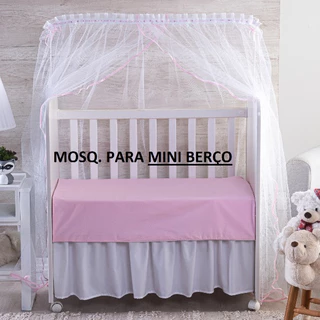MOSQUITEIRO PARA * *******  MINI BERÇO *******  TULE BRANCO COM VIES ROSA DELICADO em Oferta na Shopee