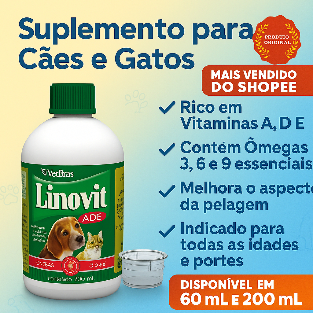 Vitamina para Cães e Gatos LINOVIT – Queda de Pelos | Ômega 3, 6 ...