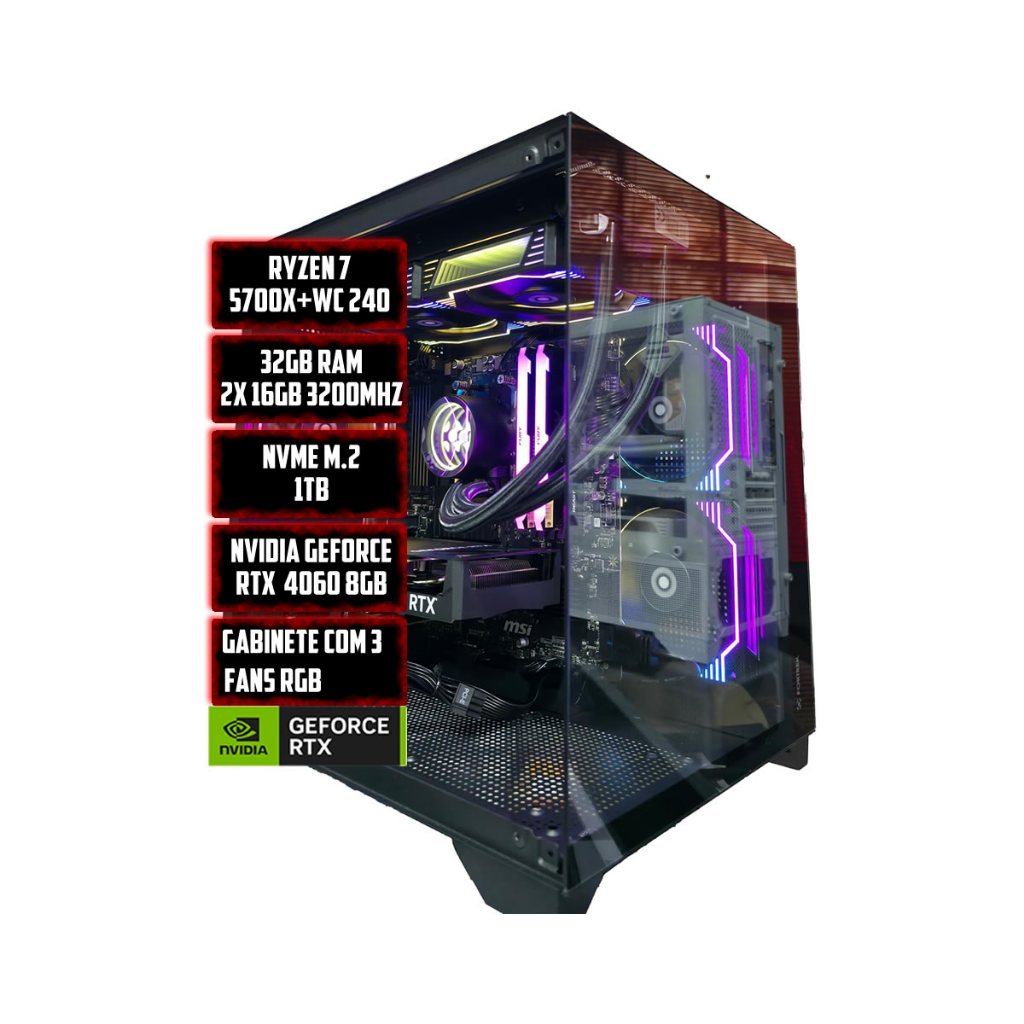 PC GAMER ZYN RYZEN 7 5700X, B550M, WI-FI, 32GB RAM, NVME 1TB, NVIDIA RTX 4060 8GB, GABINETE 3 FANS