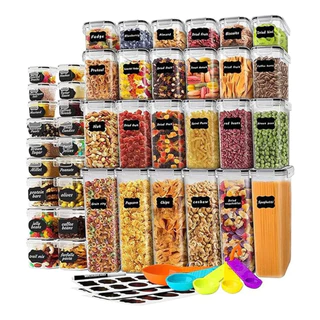 Kit 14 Potes Herméticos Com Tampa Com Trava Empilháveis Quadrado Resistente Plástico Cozinha Dispensa Alimentos e Bebida