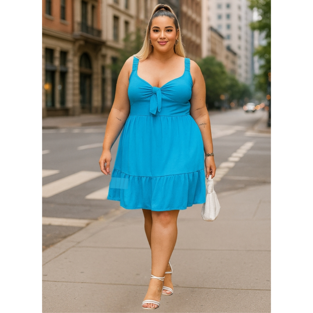 Vestido Plus Size Com Forro Crepe Duna Cores Vibrantes 46