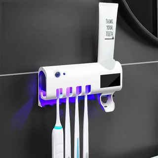 Porta Escova de Dentes com Dispenser de Pasta Dental Suporte Banheiro Sem Furar