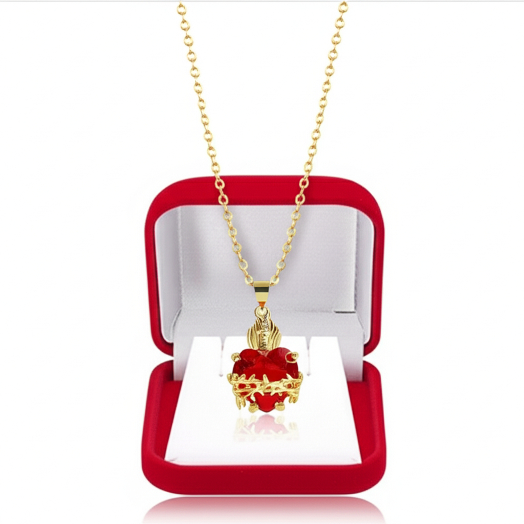Colar Devocional Sagrado Coração De Jesus Banhado A Ouro 18k