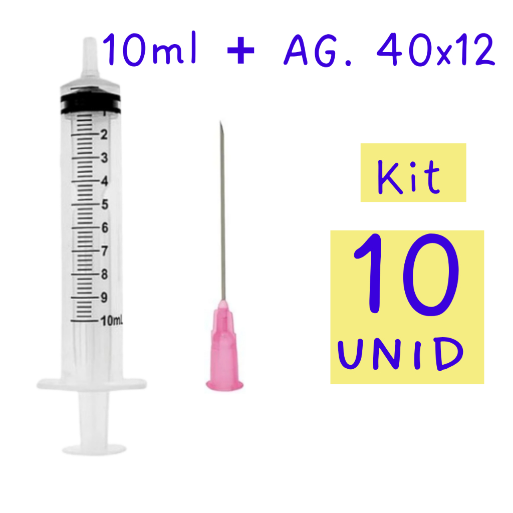 Seringa 10ml Liso C/ Agulha 40x12 - Kit 10 Unidades Medix | Shopee Brasil