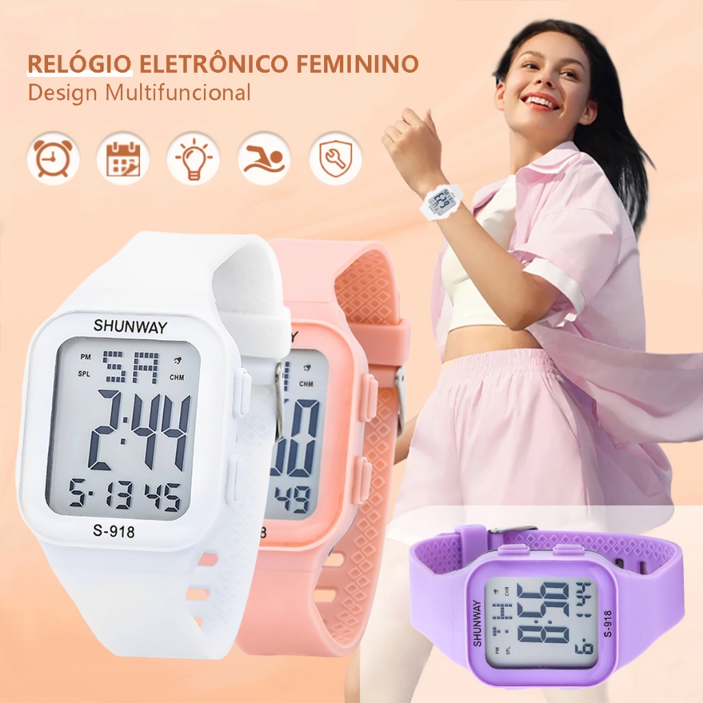 Relógio Feminino Esportivo Digital LED à Prova D'água 50m Cronômetro ...