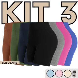 Kit 3 Shorts Feminino Fitness Meia Coxa Cintura Alta Bermuda Legging Zero Transparência em Oferta na Shopee