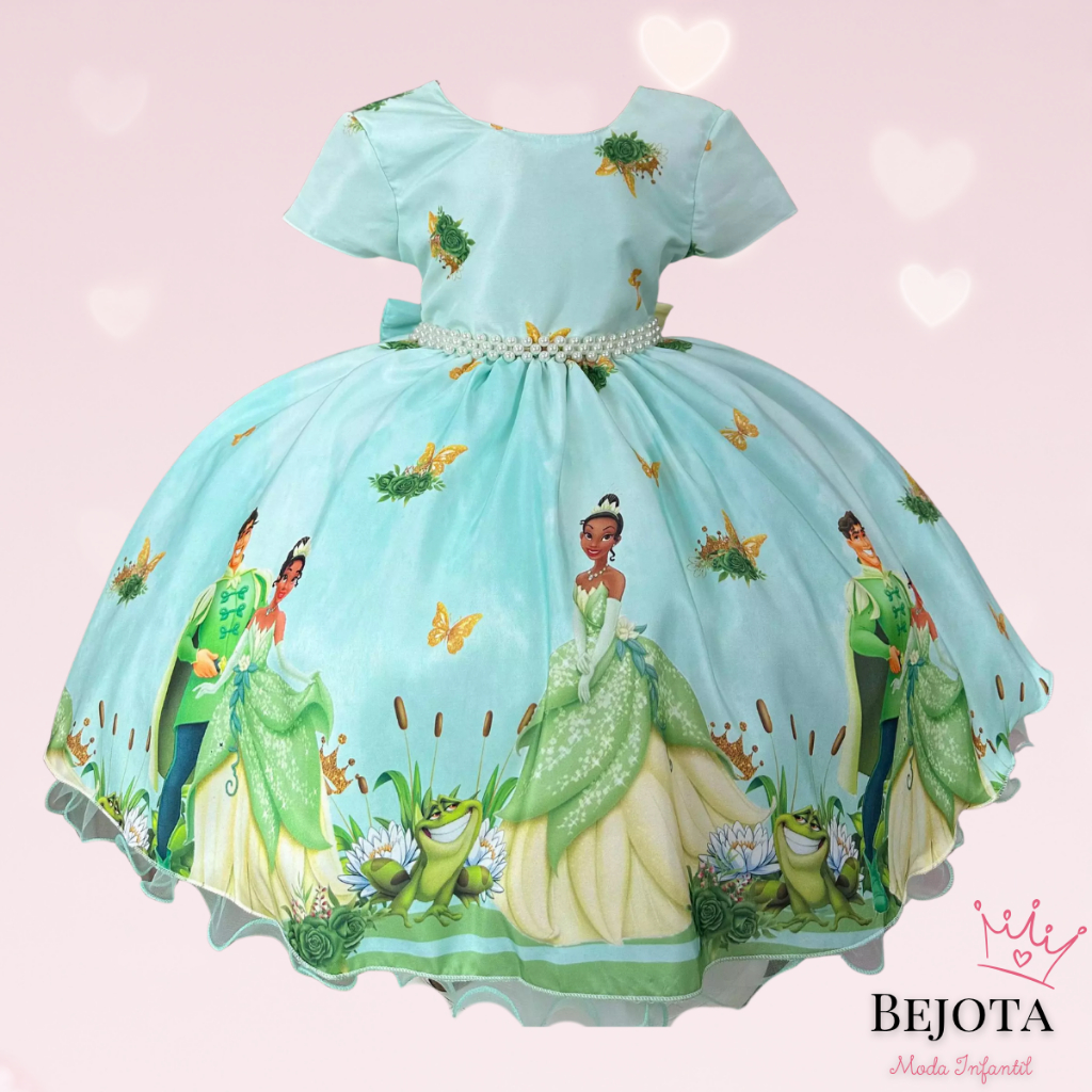 Vestido Infantil Temático Luxo A Princesa e o Sapo Tiana Verde Festa ...