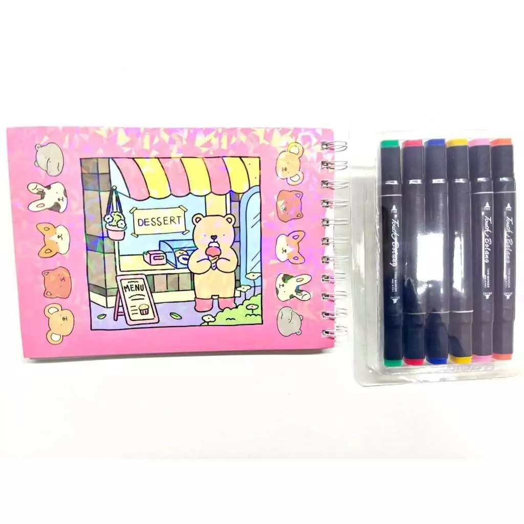 Um caderno de colorir e desenho de 50 páginas + um kit de canetinhas ...