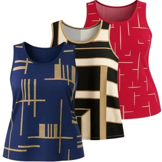 Kit 3 Blusinha Regata Feminina Plus Size Curve Verão Senhora Estampas Sortidas em Oferta na Shopee