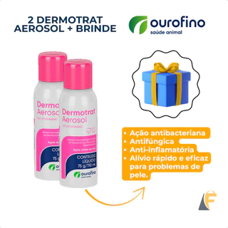 Kit 2 Dermotrat Spray Aerosol 110ml Anti-inflamatório Cães Gatos Dermatológico Antifúngica Ouro Fino + Brinde em Oferta na Shopee