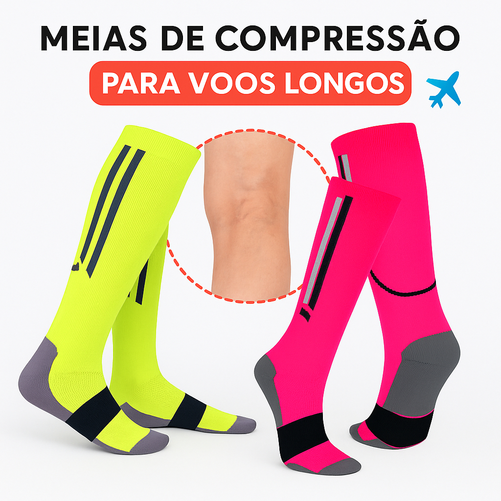 Kit 2 Pares Meia de Compressão Viagens Longas Inchaço Má Circulação ...