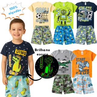 Kit 4 peças Pijama Infantil Juvenil VERÃO 1 a 14   Algodão SORTIDO MENINO em Oferta na Shopee