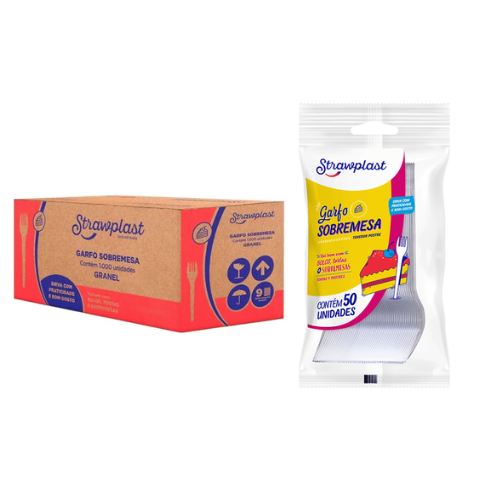 Garfo Sobremesa Strawplast 1000 Unidades – Diversas cores| Resistente e Descartável!