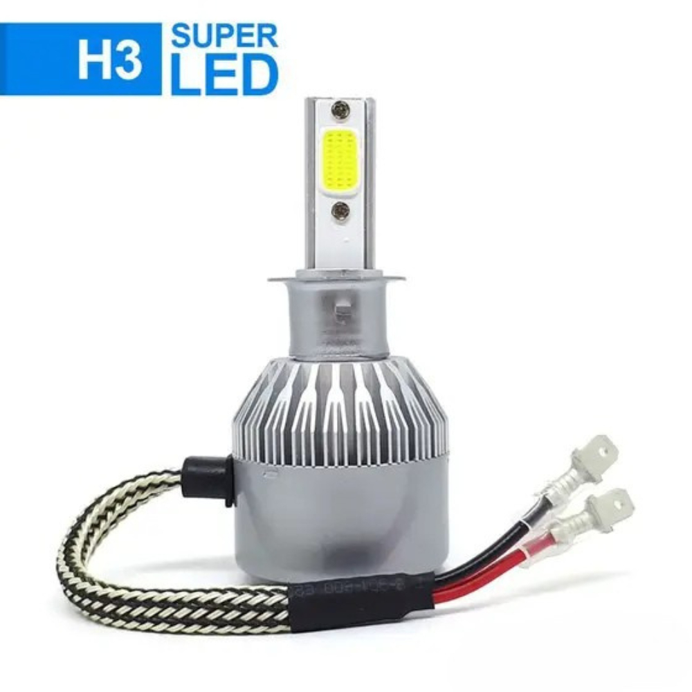 Par Lâmpada Automotiva H3 LED Super Forte Branco Frio Carro Farol C6 ...