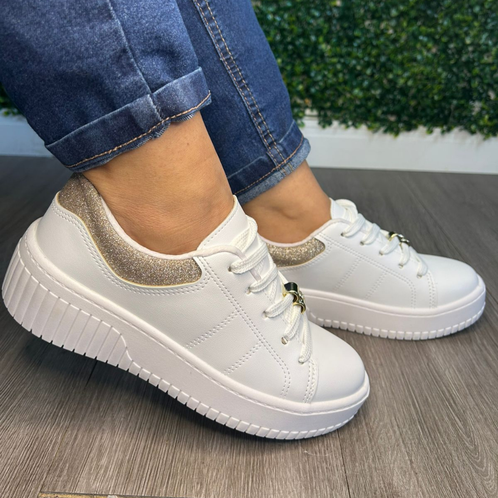 Tenis Feminino Beira Rio Casual Macio Flatform Brilho Oferta Tenis Branco  Plataforma Luxo Original