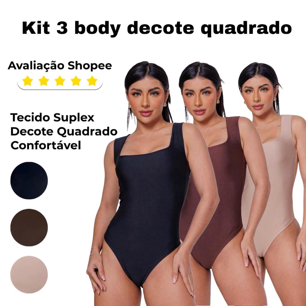 KIT Body Feminino Collant Blusa Decote Quadrado Verão Shopee